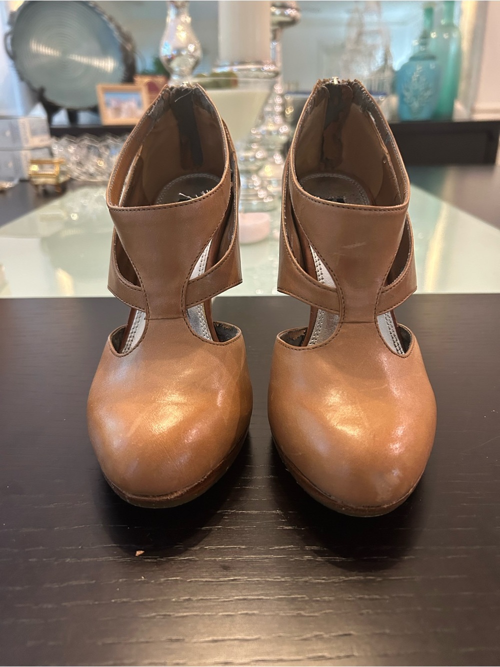 White House / Black Market Tan Cutout Heel Pumps